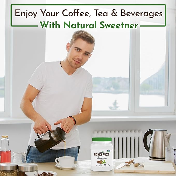 Morning Pep Monk Fruit Sweetener, Classic | White Sugar Substitute, Keto Diet Friendly, 1:1 Sugar Replacement, For Baking, Coffee, Tea, Zero Calorie Non Gmo Project Verified, OU Kosher, White