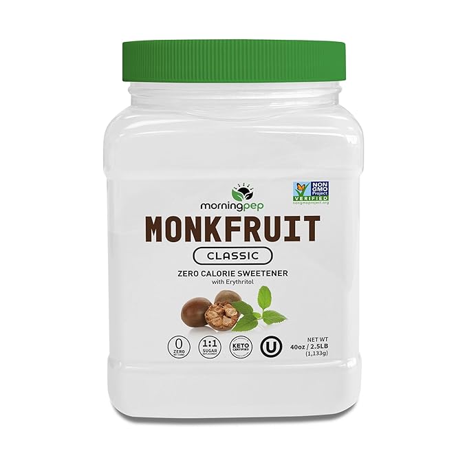 Morning Pep Monk Fruit Sweetener, Classic | White Sugar Substitute, Keto Diet Friendly, 1:1 Sugar Replacement, For Baking, Coffee, Tea, Zero Calorie Non Gmo Project Verified, OU Kosher, White