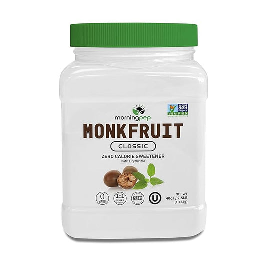 Morning Pep Monk Fruit Sweetener, Classic | White Sugar Substitute, Keto Diet Friendly, 1:1 Sugar Replacement, For Baking, Coffee, Tea, Zero Calorie Non Gmo Project Verified, OU Kosher, White