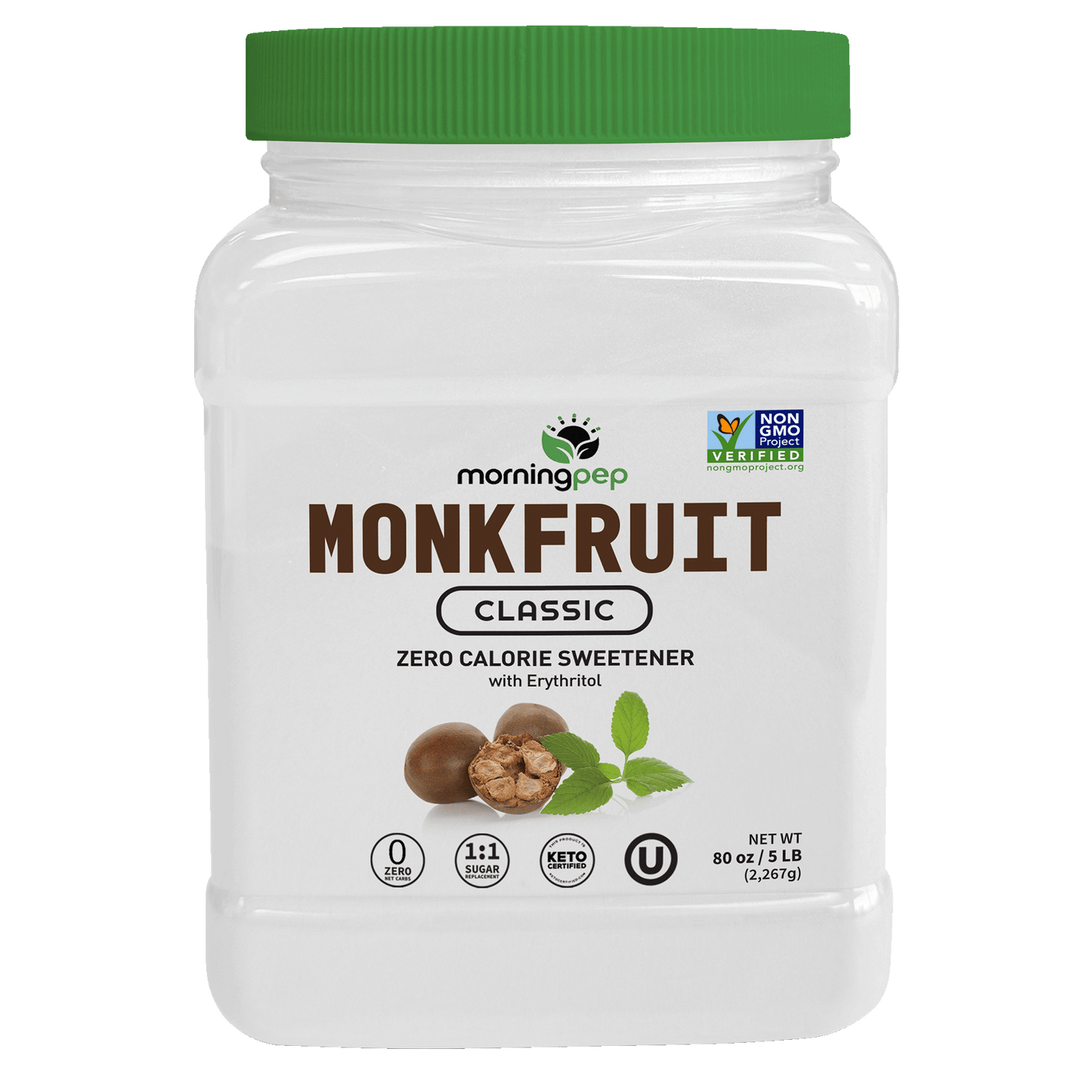 Morning Pep Monk Fruit Sweetener, Classic | White Sugar Substitute, Keto Diet Friendly, 1:1 Sugar Replacement, For Baking, Coffee, Tea, Zero Calorie Non Gmo Project Verified, OU Kosher, White