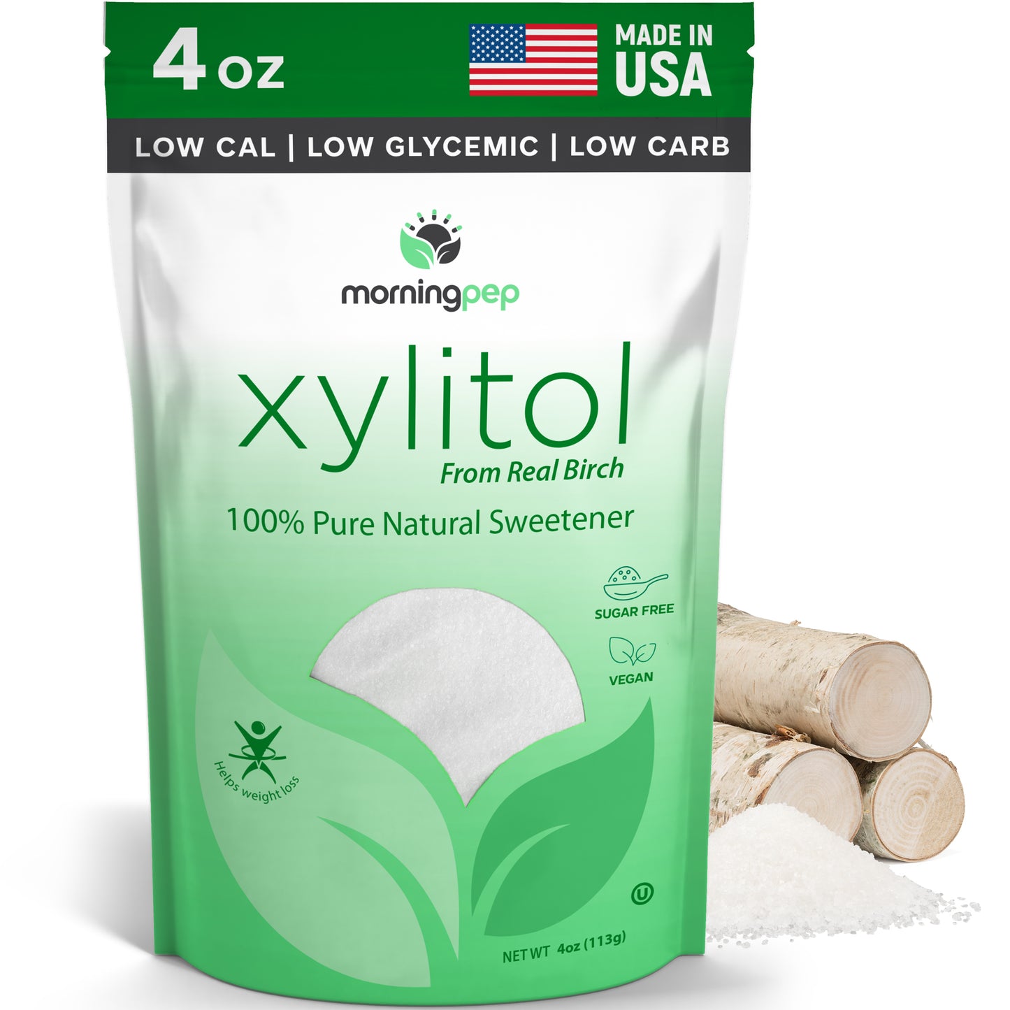 Morning Pep USA Made Birch Xylitol Sweetener Keto Diet Friendly Sugar with no Aftertaste (Not from Corn) Non GMO Gluten Free