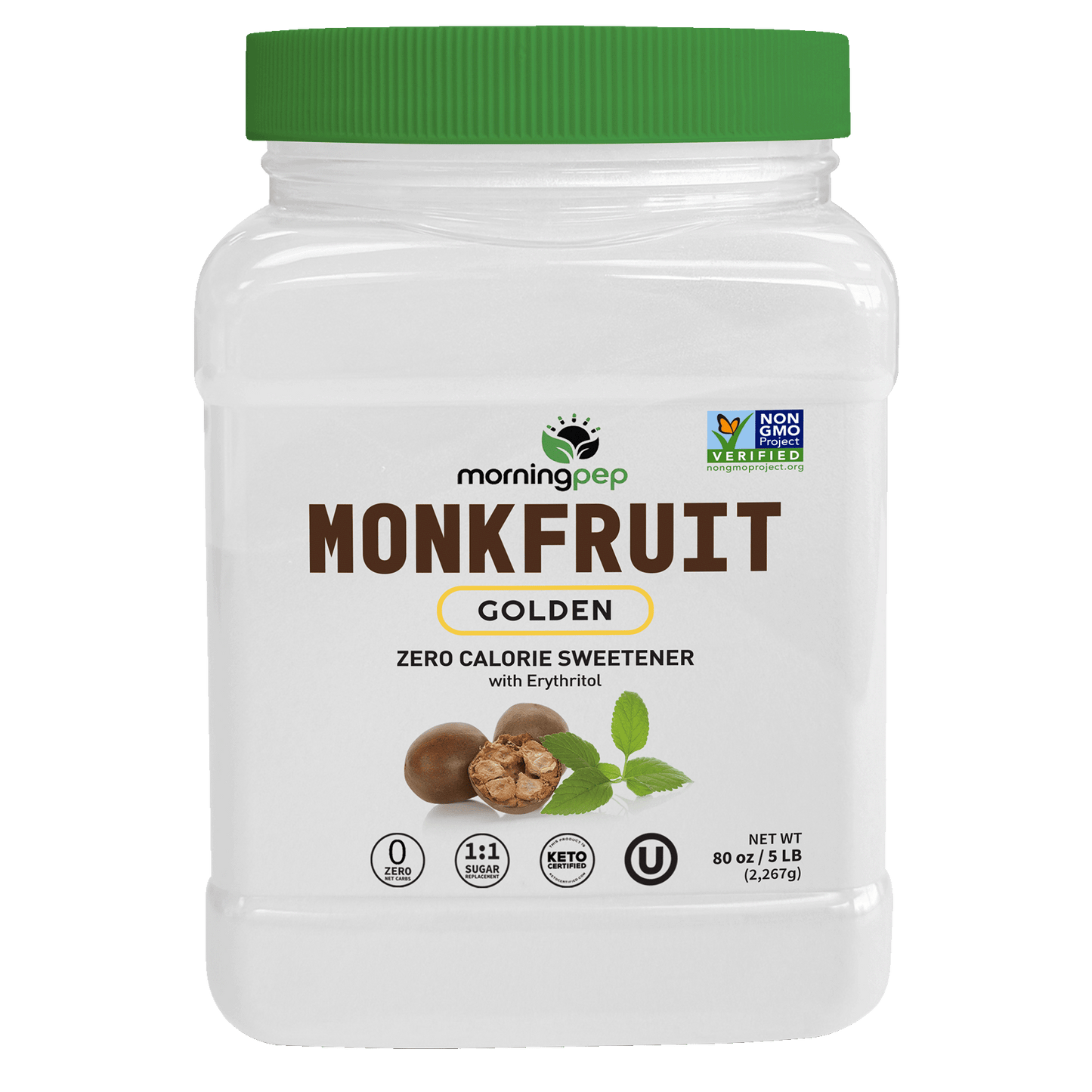 Morning Pep Monk Fruit Sweetener, golden Sugar Substitute Keto Friendly, 1:1 Sugar Replacement, Zero Calorie, Non-GMO, Kosher, Golden