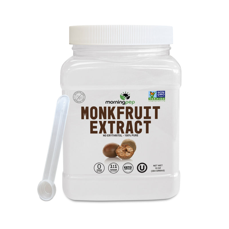 Morning Pep 100% Pure Monk Fruit extract sweetener, No Erythritol, Monkfruit Extract Powder, NON-GMO Project Verified, Keto Certified, OU kosher, No Fillers Zero Calories