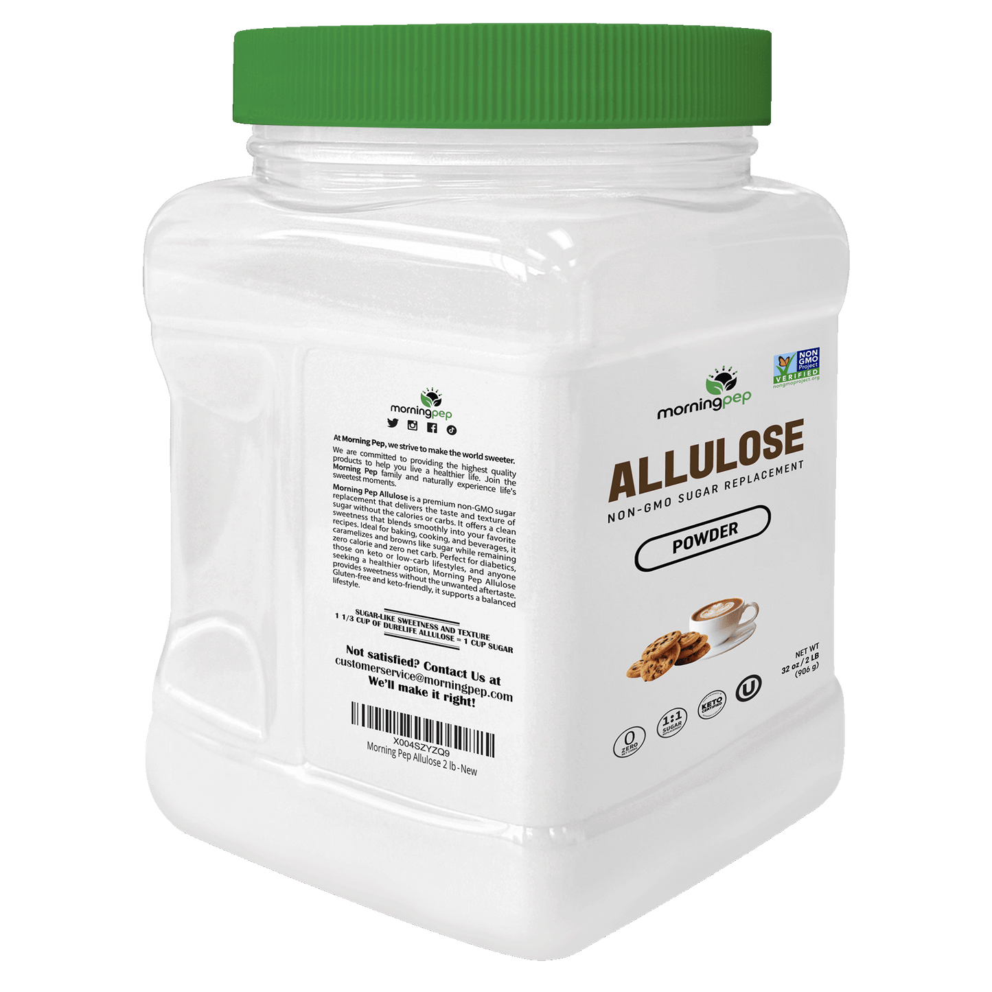 Morning Pep Allulose Sweetener – Zero Calorie Sugar Alternative, 100% Pure, No Erythritol, Non-GMO Project Verified, Keto Certified, OU Kosher, No Fillers, Ideal for Baking and Beverages