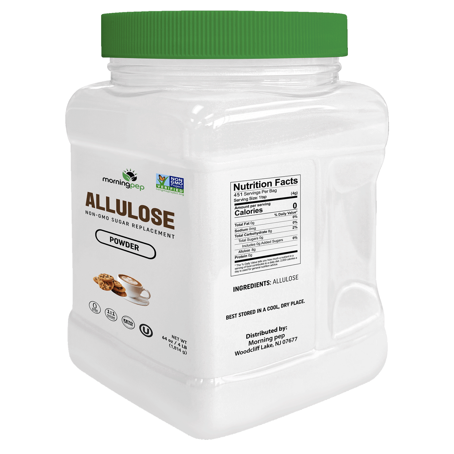 Morning Pep Allulose Sweetener – Zero Calorie Sugar Alternative, 100% Pure, No Erythritol, Non-GMO Project Verified, Keto Certified, OU Kosher, No Fillers, Ideal for Baking and Beverages