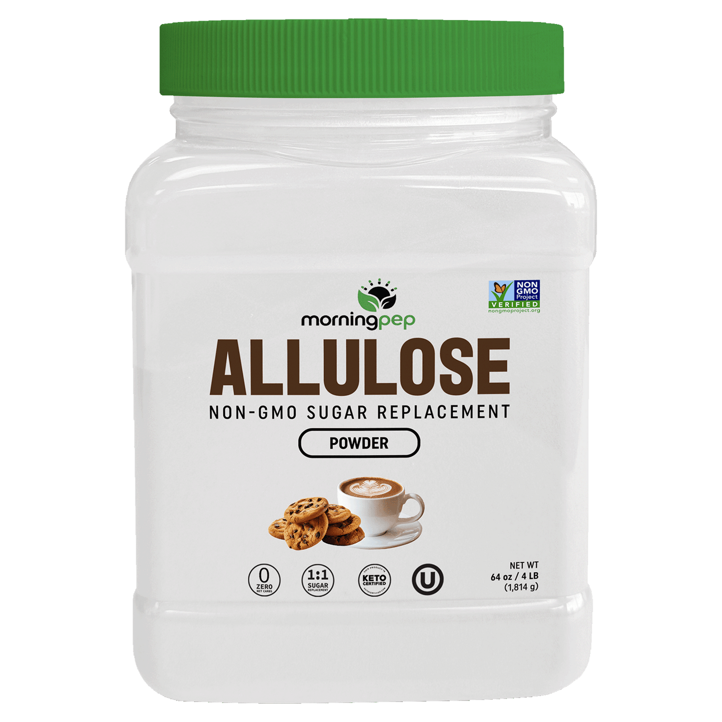 Morning Pep Allulose Sweetener – Zero Calorie Sugar Alternative, 100% Pure, No Erythritol, Non-GMO Project Verified, Keto Certified, OU Kosher, No Fillers, Ideal for Baking and Beverages