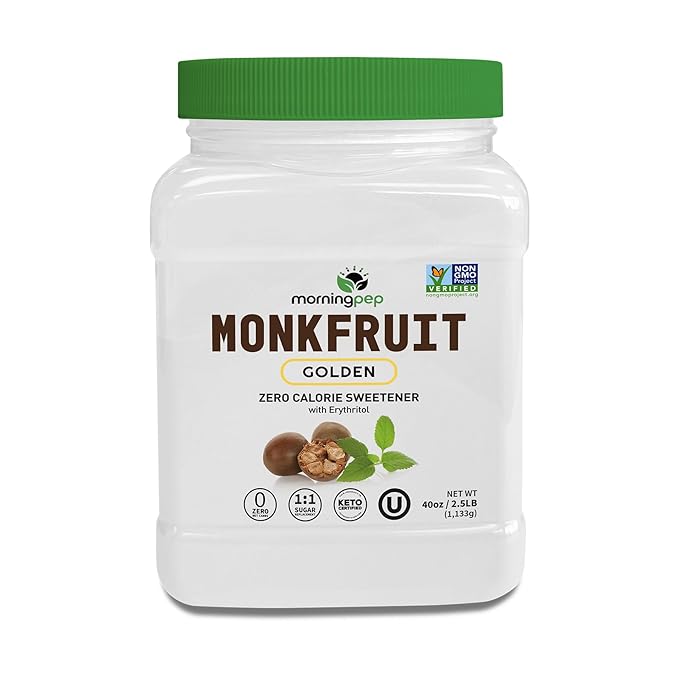 Morning Pep Monk Fruit Sweetener, golden Sugar Substitute, 2.5 lb, Keto Friendly, 1:1 Sugar Replacement, Zero Calorie, Non-GMO, Kosher, Golden - 2.5 lb