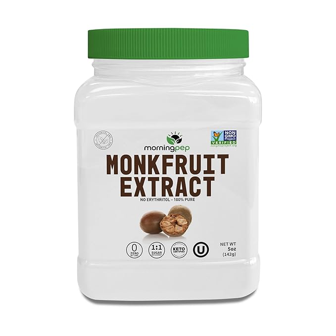 Morning Pep 100% Pure Monk Fruit extract sweetener, No Erythritol, Monkfruit Extract Powder, NON-GMO Project Verified, Keto Certified, OU kosher, No Fillers Zero Calories