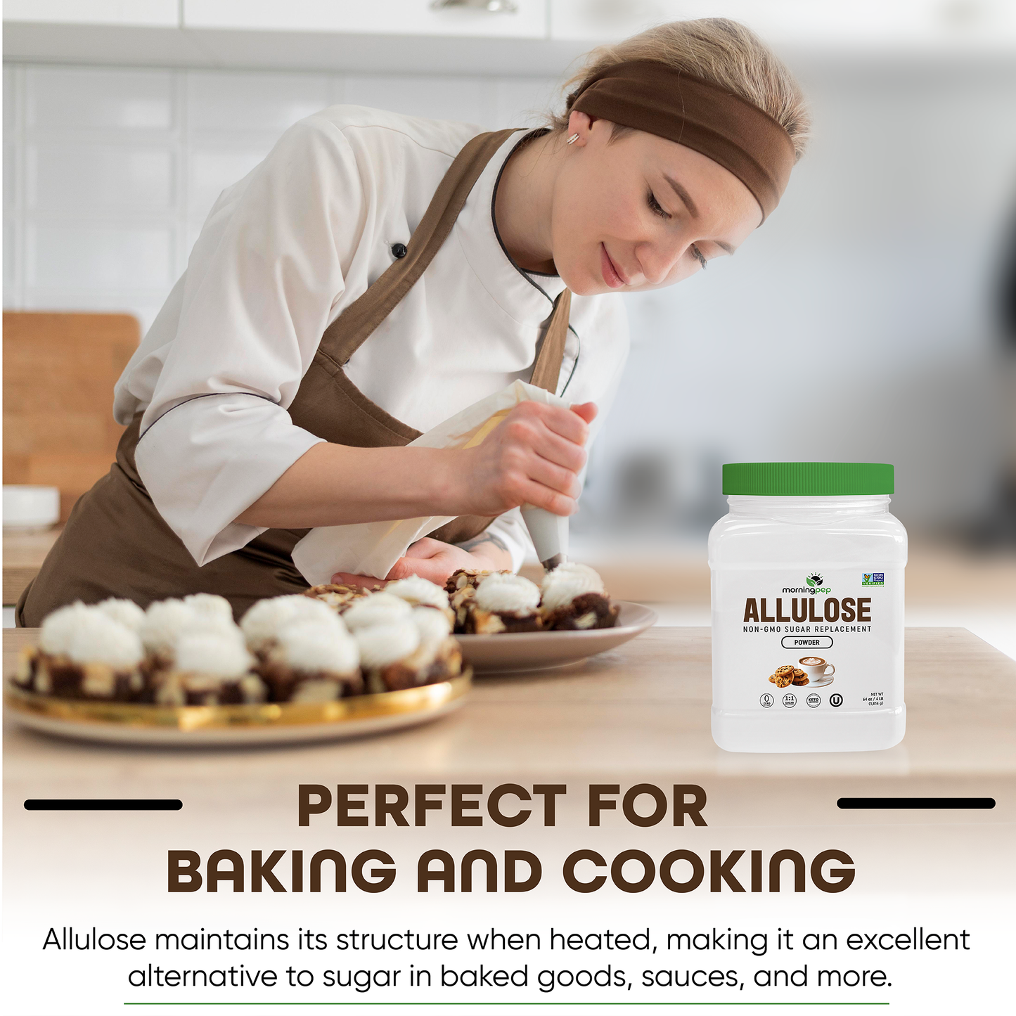 Morning Pep Allulose Sweetener – Zero Calorie Sugar Alternative, 100% Pure, No Erythritol, Non-GMO Project Verified, Keto Certified, OU Kosher, No Fillers, Ideal for Baking and Beverages