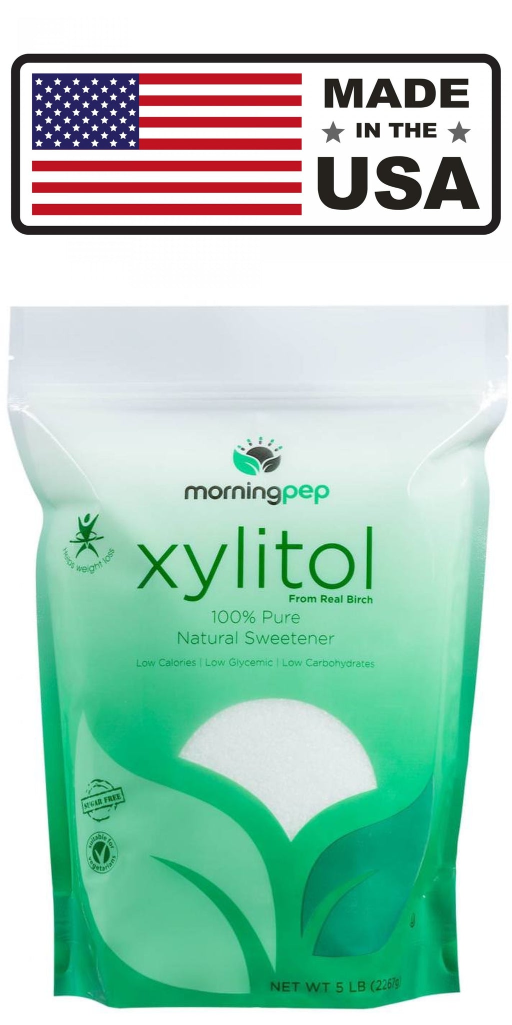 Morning Pep USA Made Birch Xylitol Sweetener Keto Diet Friendly Sugar
